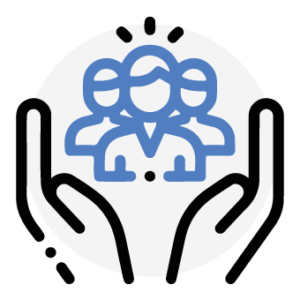 Logo of open hands holding up an avatar of 3 people next to each other