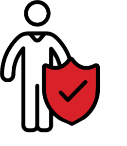 Stick figure outline with a shield in front of it containing a check-mark